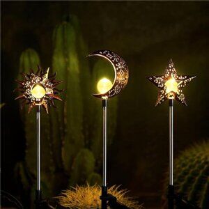 Solar Lights Outdoor Garden Decorations Sun Moon Star Stake Light Decorative
